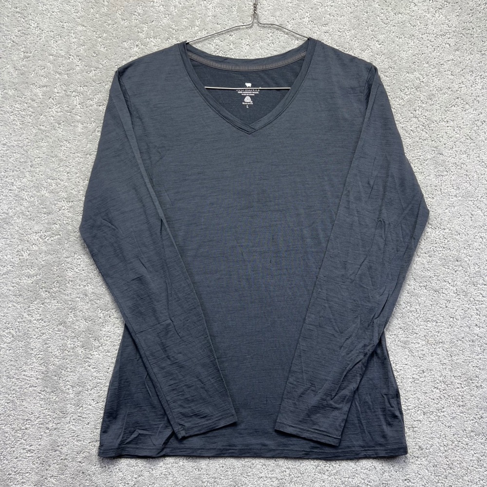 Segments Shirt Womens L Grey 100% Merino Wool V-Neck Long Sleeve Base Layer